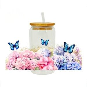 White Floral Butterfly Frosted Tumbler